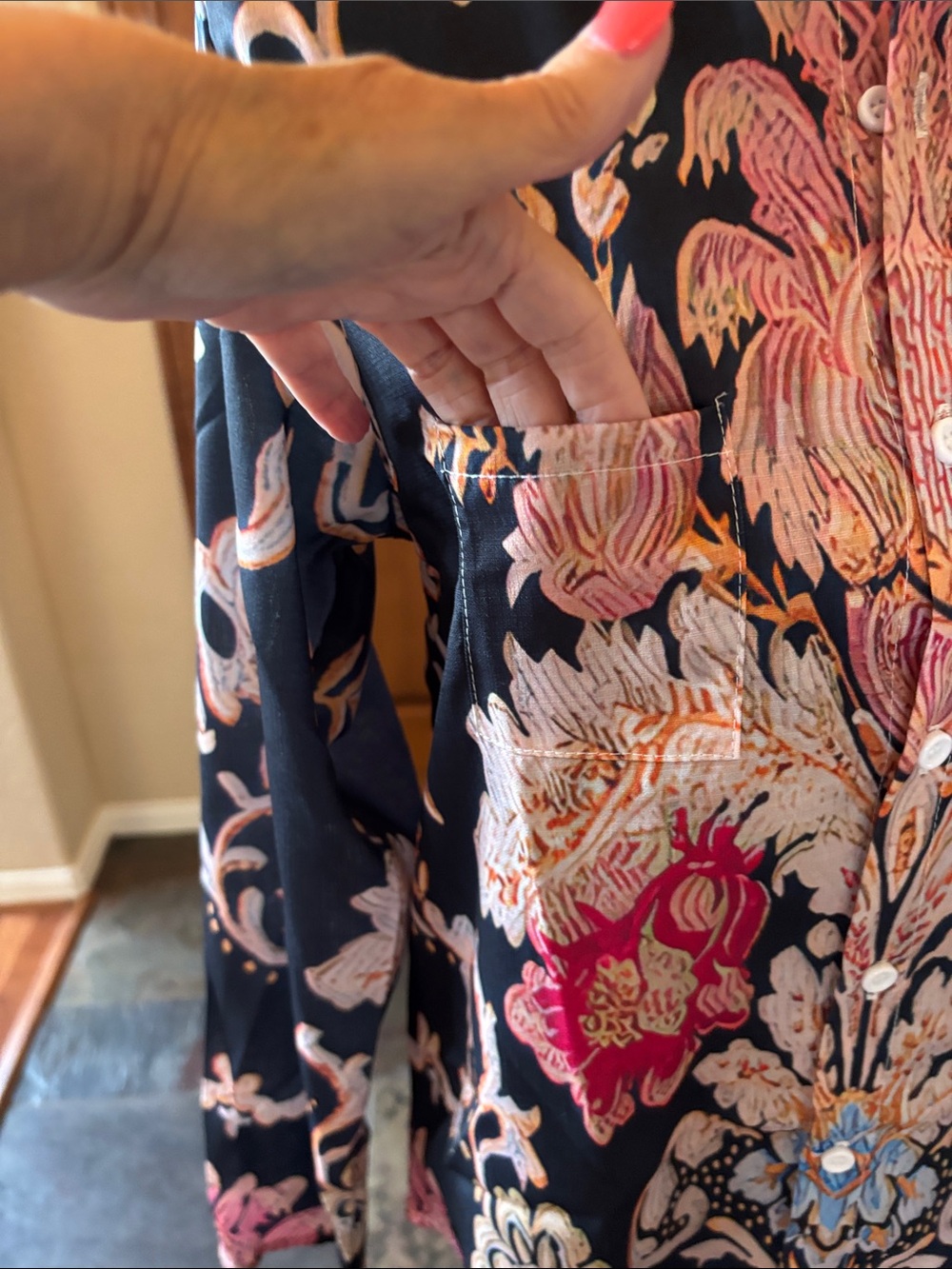 Source Unknown Black Floral Scroll Print Blouse View 3